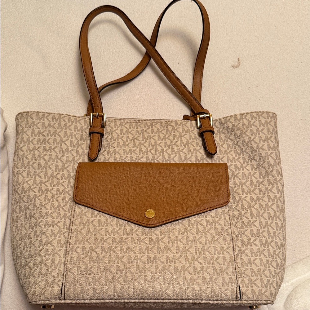 Michael Kors Monogram Cream and Brown Tote